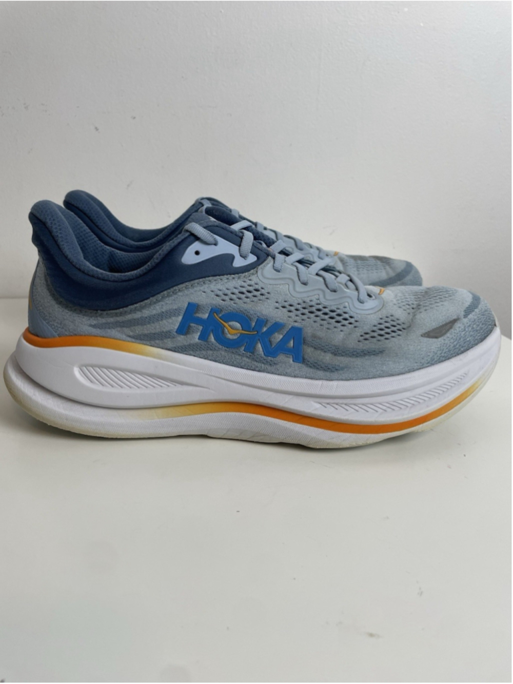 Hoka Bondi 9 Men's 12 2E Wide Grey Blue Running Shoes